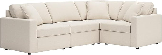 Signature Design by Ashley Modmax Stain Resistant Modern Modular L-Shaped 4-Piece Sectional with Reversible Cushions, Removable Covers, USB Ports and 3 Accent Pillows, White