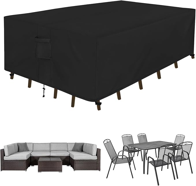 Easy-Going Rectangle Patio Furniture Cover Waterproof Outdoor Dining Table and Chair Cover Anti-UV Outside Sectional Sofa Set Covers (124"L x 71"W x 28"H, Black) by Easy-Going