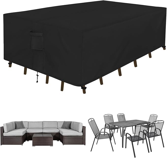 Easy-Going Rectangle Patio Furniture Cover Waterproof Outdoor Dining Table and Chair Cover Anti-UV Outside Sectional Sofa Set Covers (111"L x 74"W x 28"H, Black) by Easy-Going
