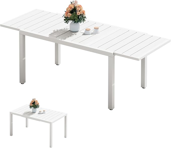 SERWALL Outdoor Expandable Dining Table 60" - 83", Patio Dining Table for 4-10 People, All Weather HDPE and Aluminum Outdoor Furniture for Backyard, Garden, White by SERWALL