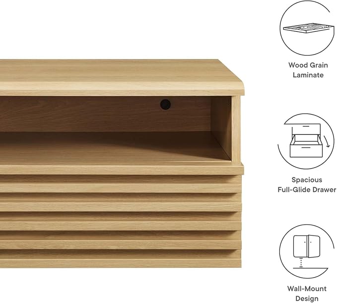 Modway Render Mid-Century Modern, Wall-Mount Nightstand, Oak - Image 7