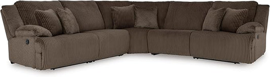 Signature Design by Ashley Top Tier Modern 5-Piece Reclining Sectional with Armrest and Throw Pillows, Dark Brown
