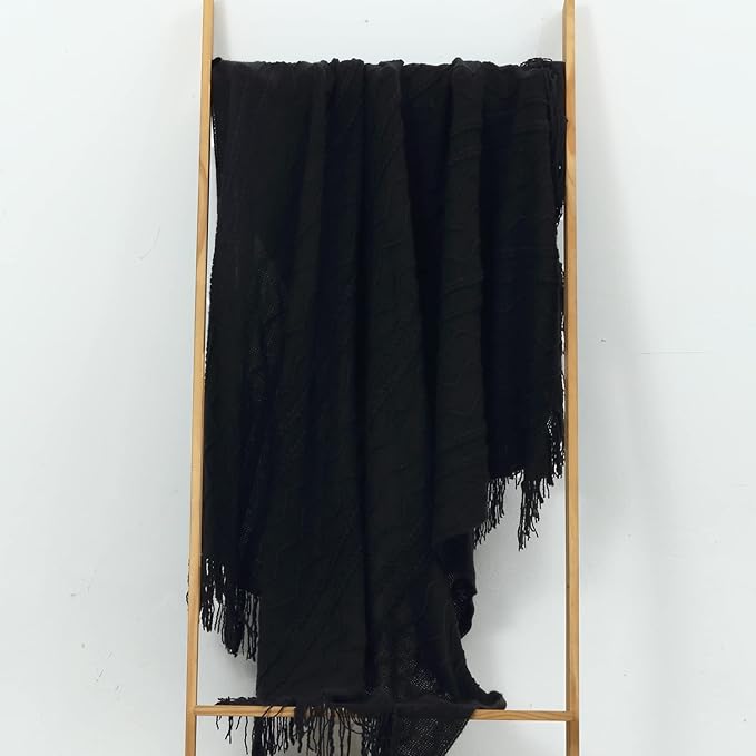 CREVENT Knitted Decorative Throw Blanket for Couch Sofa Chair Bed???Soft Warm Cozy Light Weight for Spring Summer (50''X60'' Black)
