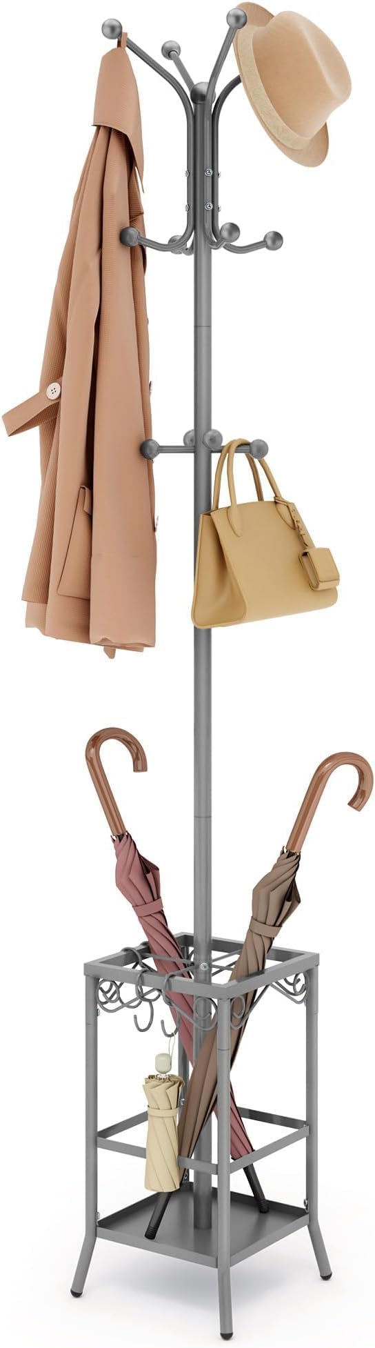 Hoctieon Coat Rack Freestanding With Umbrella Holder, Metal Coat Tree With 12 Hooks, Standing Hanger for Entryway, Hat Rack for Home Office, Gray by Hoctieon