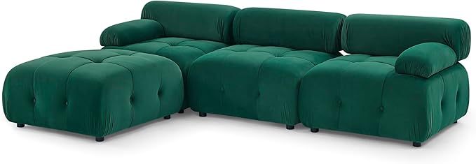 Modular Sectional Sofa with Reversible Ottoman,L Shaped Couch with Button Tufted Designed and Free Combination,Easy to Install,for Living Apartment,Office,Green
