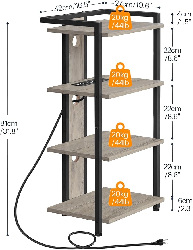 HOOBRO 4-Tier AV Media Stand, Media Console with Charging Station and LED Light, Wooden Stereo Cabinet, Corner TV Stand, Record Player, Entertainment Device Stand, BG38UDCJ01 - Image 3