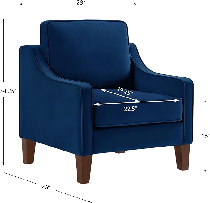 Velvet Upholstered Accent Chair,Single Seat Sofa with Wooden Legs, Modern Armchairs for Living Room,Bedroom and Office,Navy