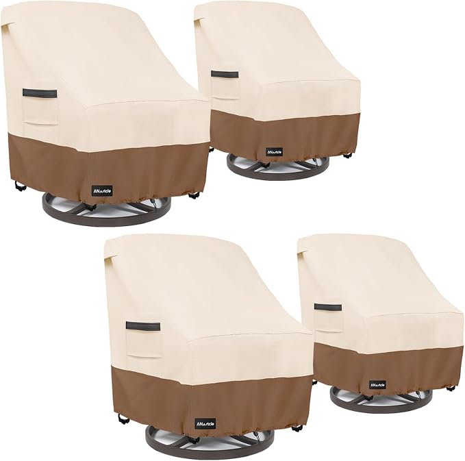 ANartcle Swivel Patio Chair Cover 4 Pack,600D Waterproof Heavy Duty Outdoor Chair Cover(33 W x 35 D x 36 H inches),Patio Furniture Covers,Outdoor Furniture Covers Waterproof,Beige&brown by PatioFurnitureCovers