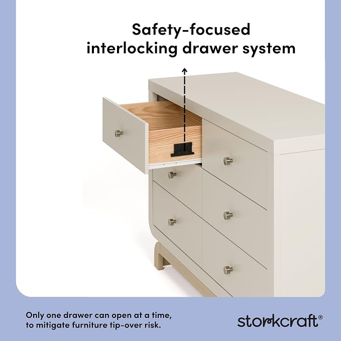 Storkcraft Santorini 6 Drawer Double Dresser (Frosted Oat with Driftwood) - GREENGUARD Gold Certified, Interlocking Drawer System, Dresser Drawer Organizer for Kids Bedroom - Image 6