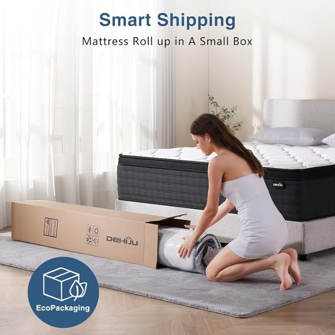 Queen Size Mattress, 12 Inch Hybrid Memory Foam Queen Mattress in a Box, Medium, Individual Pocket Spring & Pressure Relief, 100 Nights Trial, CertiPUR-US