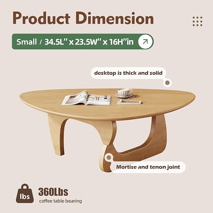 Mid Century Modern Coffee Table - Wooden Coffee Table for Living Room,Center Table Suitable for Bedroom Living Room Reception Office Tables (Wood, Small 34.5 * 23.5 * 16in)