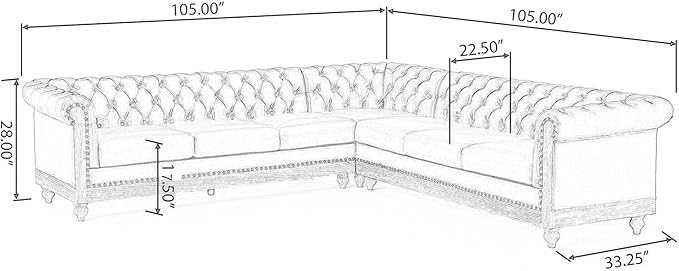 Merax PU Chesterfield Sofa, Retro Style Upholstered 6 Seater Leather Rolled Arm Couch for Living Room Bedroom Office, Light Brown