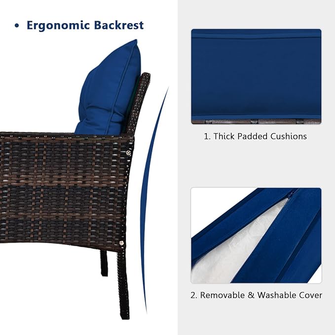 HAPPYGRILL 5 Pieces Patio Furniture Set Outdoor Rattan Wicker Conversation Set with Coffee Table Cushioned Sofas and Ottoman Chat Set for Garden Backyard