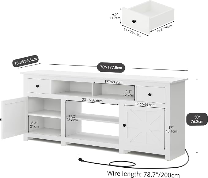 YITAHOME TV Stand for 75/80 Inch TV, Entertainment Center, TV Cabinet with Drawers and Power Outlet, White TV Console for Living Room Furniture (70 Inch Lenght 30 Inch High) - Image 2