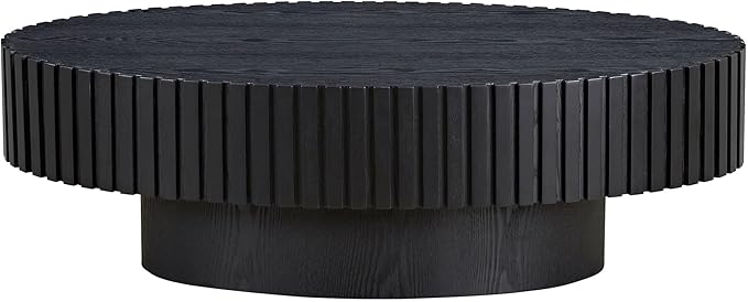 Oval Coffee Table for Living Room Pedestal Fluted Coffee Table Modern Handcrafted Centre Table for Apartment, Easy Assembly 43.7", Black