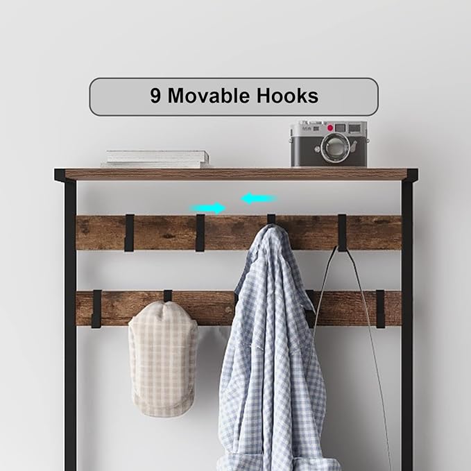 GiftGo Vintage Large 5-Tier Hall Tree with Console Table Entryway Coat Rack Floor Standing Shoes Rack Storage Shelf Organizer for Home Office Bedroom (Rustic Brown) - Image 8