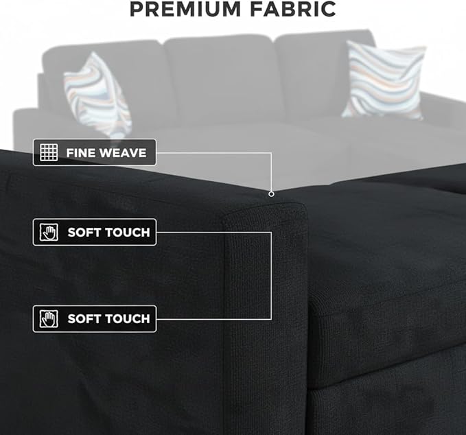 Sectional Sleeper Sofa with Pull Out Bed, L Shaped Pull Out Couch with Storage Chaise, 3 Seats Convertible Couch Bed for Apartment, Living Room, Black