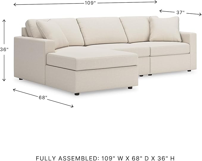 Signature Design by Ashley Modmax Coastal L-Shaped Modular Stain Resistant 3-Piece Sectional with Chaise, Reversible Cushions and 2 Accent Pillows, Beige