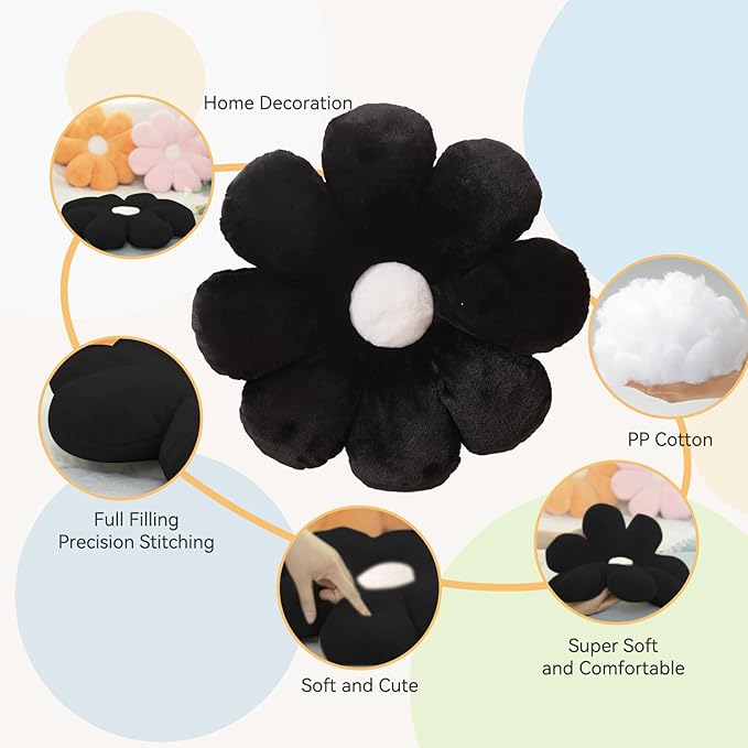 FIONOUT Flower Pillow Decorative Throw Pillows Super Soft Daisy Pillow, Flower Floor Pillow Seating Custion for Reading Pillow and Room Decorative Pillow (65CM/25.5inch)