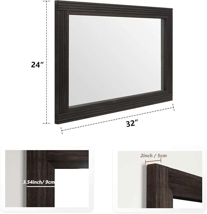 YOSHOOT Hand-Made Wooden Spliced Wall Mirror for Bathroom, Rustic Farmhouse Vanity Mirror, Décor Wall Art, Solid Wood Frame, Vertical or Horizontal Hanging - Image 2