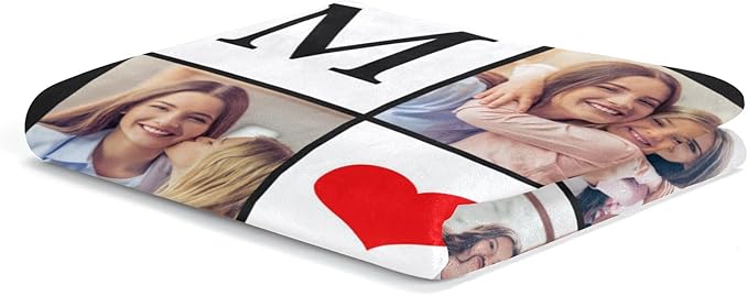 Printwoo Custom Photo Blanket Personalized Picture Blankets Birthday Gifts for Mom from Daughter Son Customized Gifts for Mom Grandma Wife