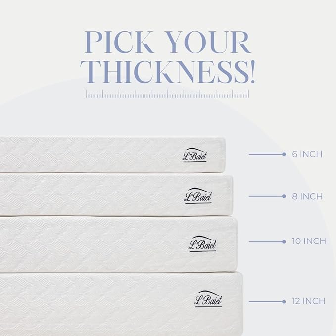 L’Baiet 12 Inch Gel Memory Foam Mattress, Queen Size - Bed in a Box - Medium Firm - Breathable Cooling-Gel Comfort Technology - Pressure Relief Comfy Support Soft Fabric Cover - CertiPUR-US Certified
