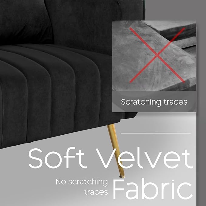 Accent Chairs Set of 2,Upholstered Living Room Chair with Lumbar Pillow, HighBack ArmChair with Metal Legs, Single Sofa Wingback Reading Chair For Bedroom, Apartment, Small Spaces Velvet Black