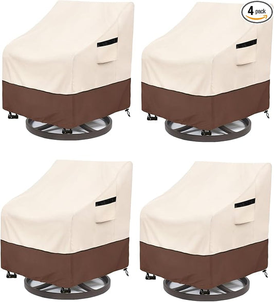 Patio Swivel Chair Cover 4 Pack,Waterproof Heavy Duty Patio Chair Covers,Swivel Chair Cover for Outdoor Furniture Covers Waterproof(33 W x 35 D x 36 H inches),Beige&Brown by LSongSKY