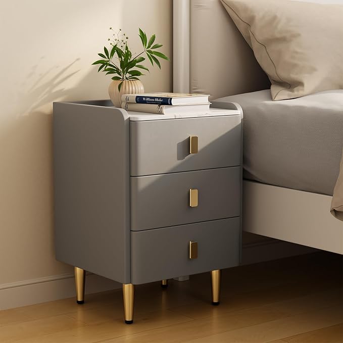 AQIMUELE Narrow Nightstand with Drawers, Narrow Side Table Leather, Small Bedside Tables for Bedroom. (Dark Gray) by AQIMUELE