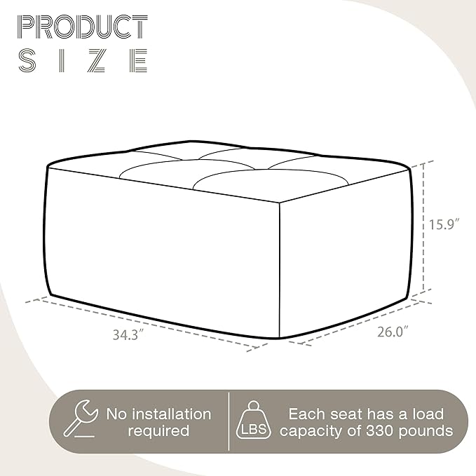 Modular Sectional Sofa, Boneless Couches for Living Room, Corduroy Couch, Big Comfy Couch, Modular Cloud Sofa with Deep Seat (White, 1 Piece-Ottoman)