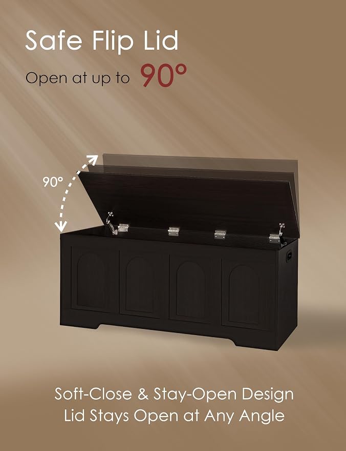 DINZI LVJ Storage Chest, 50” Extra Large Storage Bench with 2 Safety Hinges, Wooden Toy Box with Flip-Top, Large Trunk for Living Room, Playroom, Easy Assembly, Espresso - Image 6