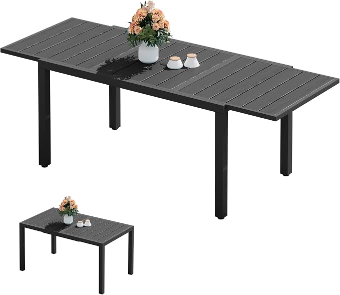 SERWALL Outdoor Expandable Dining Table 60" - 83", Patio Dining Table for 4-10 People, All Weather HDPE and Aluminum Outdoor Furniture, Black by SERWALL