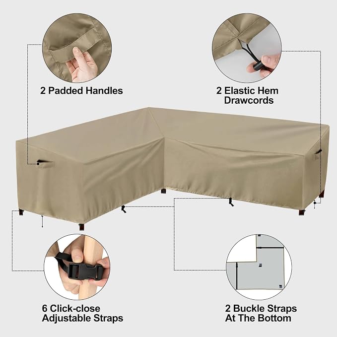 PureFit Outdoor Sectional Sofa Cover Waterproof L Shaped Patio Furniture Covers for Deck, Lawn and Backyard, 83”x104” Left Facing, Camel - Image 5