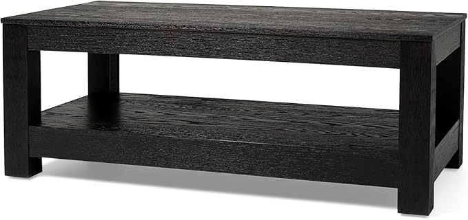 Maven Lane Paulo Coffee Table – 18 Inch Rectange Table with Storage – Black Solid Wood – Ideal for Living Room and Lounge