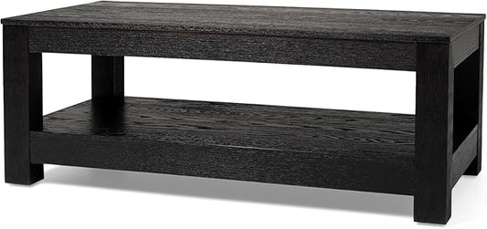 Maven Lane Paulo Coffee Table – 18 Inch Rectange Table with Storage – Black Solid Wood – Ideal for Living Room and Lounge