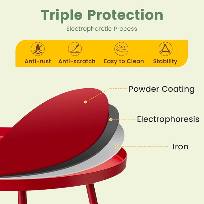 danpinera Outdoor Side Tables, Weather Resistant Steel Patio Side Table, Small Round Outdoor End Table Metal Side Table for Patio Yard Balcony Garden Bedside (Red) - Image 4