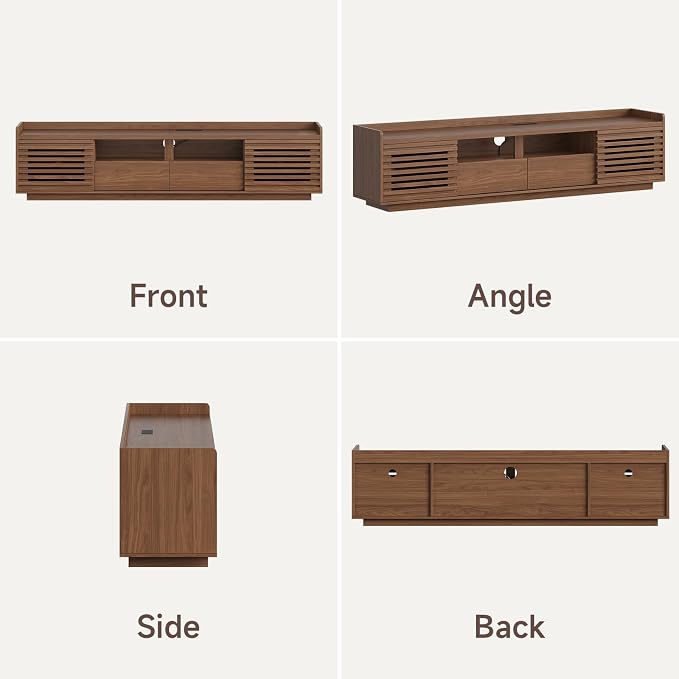 ONBRILL 78.7" TV Stand for TVs Up to 85", Mid-Century Modern Entertainment Center with Sliding Doors and Adjustable Shelves, Media Console TV Cabinet with Drawers for Living Room (Walnut) - Image 9