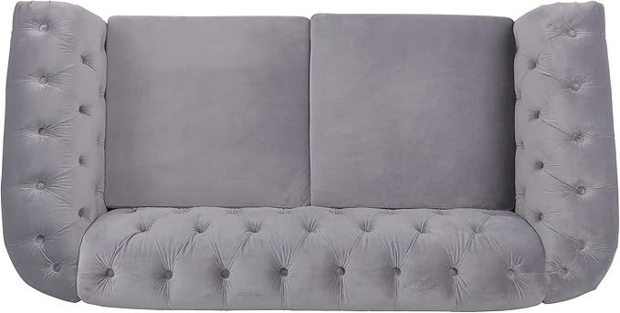 LEVNARY Velvet Sofa, Chesterfield Tufted Upholstered 2 Seater Couch, Modern Loveseat Couch Classic Furniture for Living Room Bedroom (Gray)