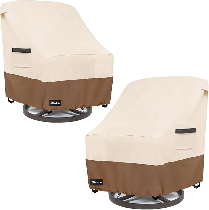 ANartcle Outdoor Swivel Lounge Chair Cover 2 Pack,Waterproof Heavy Duty Lawn Patio Chair Covers,Patio Swivel Chair Covers for Outdoor Furniture (33 W x 35 D x 38.5 H inches) Beige&Brown - Image 3