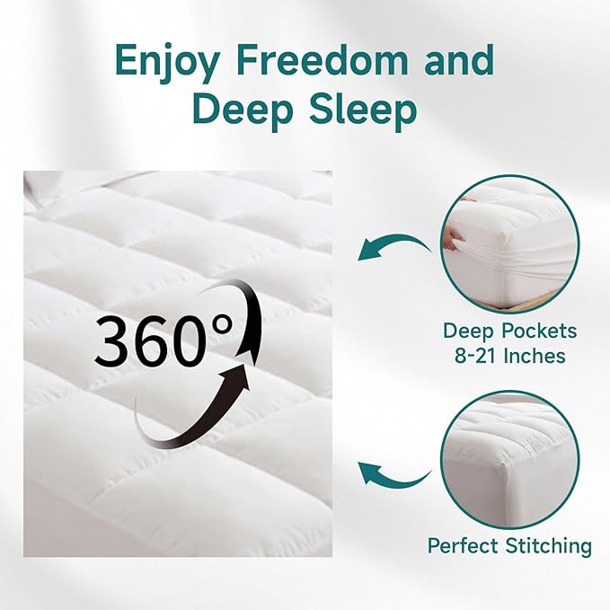 Premium Quilted 1000GSM Luxury Extra Thick Mattress Topper, King Size Cooling Mattress Pad, Overfilled Plush, Cloud-Like Comfort, Breathable, 8-21" Deep Pocket (White, California King)