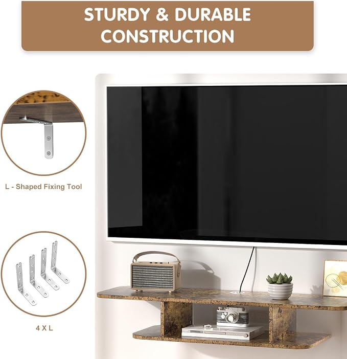 GHC Floating TV Stand, Wall Mounted Entertainment Center and Cabinet Shelf, TV Console with Storage, Media Console for DVD Player, Space-Saving Under TV Shelf for Bedroom (Rustic Brown) - Image 4