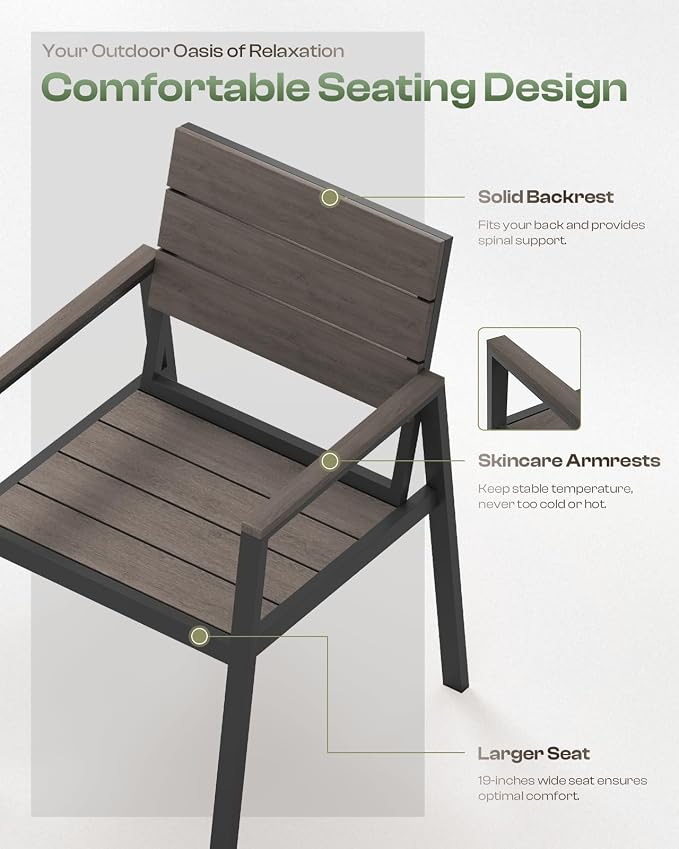 Outdoor Patio Dining Chairs Set of 2, 350LBS Capacity Aluminum Patio Dining Chairs with Armrests, Weather-Resistant for Lawn, Garden, Yard, Poolside and Indoor Use (Gray & Teak) - Image 3