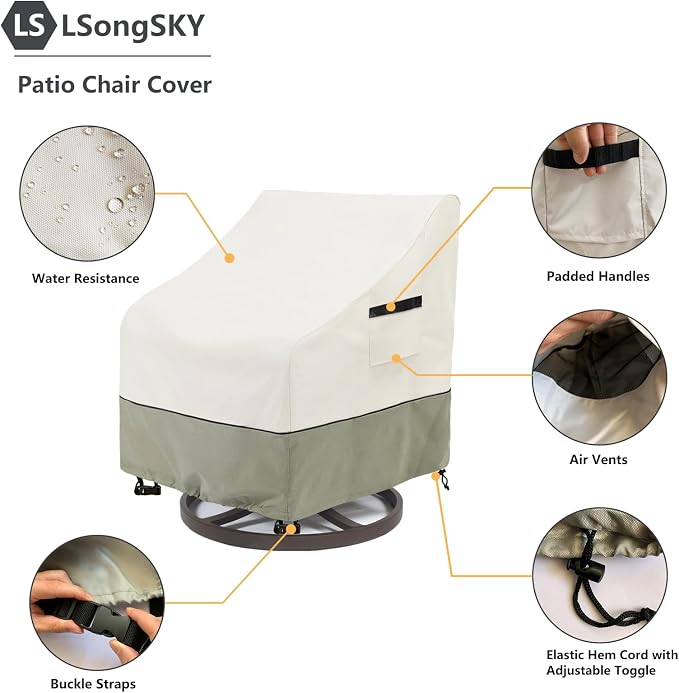 Outdoor Swivel Lounge Chair Cover 2 Pack,(35 W x 37 D x 38.5 H inches)100% Waterproof Heavy Duty Outdoor Chair Covers,Patio Furniture Cover for Swivel Patio Chair,Beige - Image 4