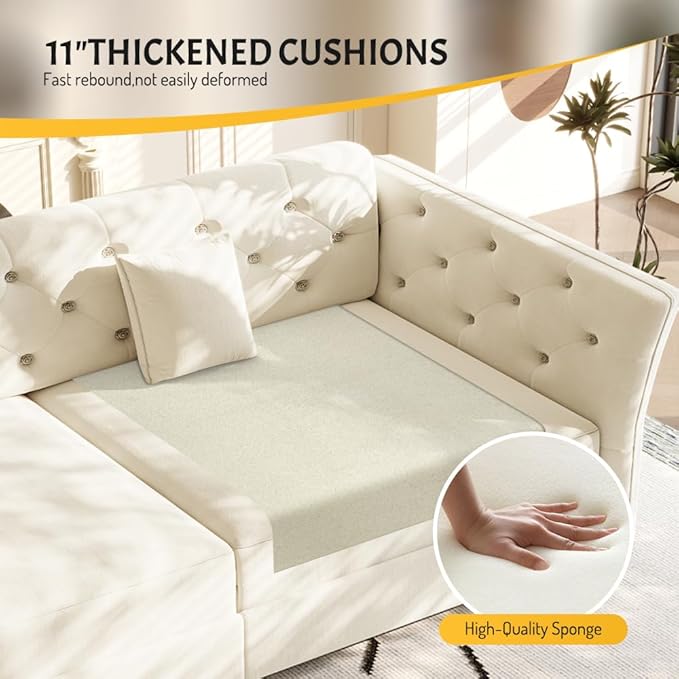 ERYE 3-in-1 Foldable Sleeper Sofa Bed Velvet Fabric Loveseat Sofabed, 74-Inch Queen Loveseat Convertible Pull Out Sleeper Couch Bed with Flower Tufted Accent, Easy Assemble