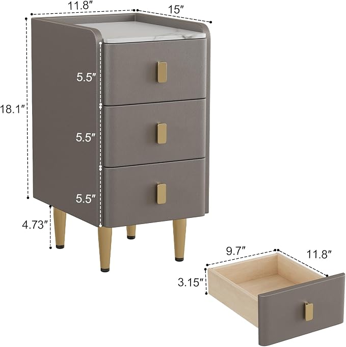 AQIMUELE Narrow Nightstand with Drawers, Narrow Side Table Leather, Small Bedside Tables for Bedroom. (Dark Gray) - Image 2