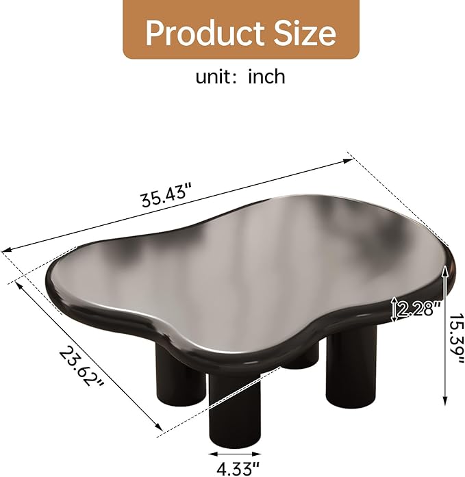 Guyii 35.43" Cloud Coffee Table, Black Coffee Table for Living Room, Cartoon Irregular Indoor Tea Table, Modern End Table with 4 Legs