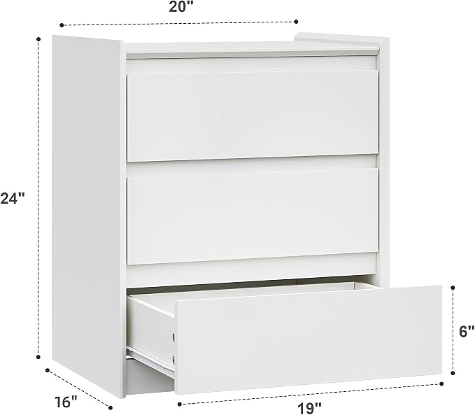 24" Tall Nightstand with Charging Station Including USB-C, Modern Bedside Table and Sofa End Table - White, 3 Drawers, 1-Pack - Image 3