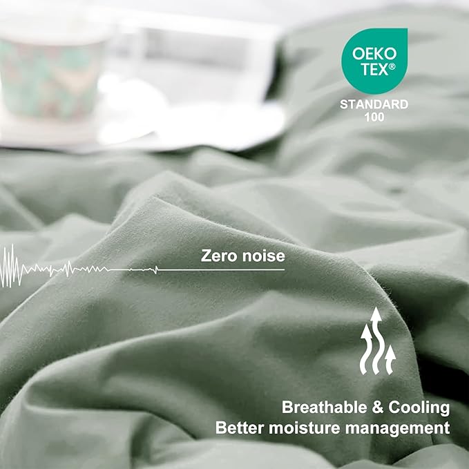 MEELUS Lightweight Comforter Cooling Sage Green, All Season Duvet Insert Breathable King Size Summer Bedding, Soft Microfiber Cool Down Alternative Quilt with Corner Tabs, 102x90 inch