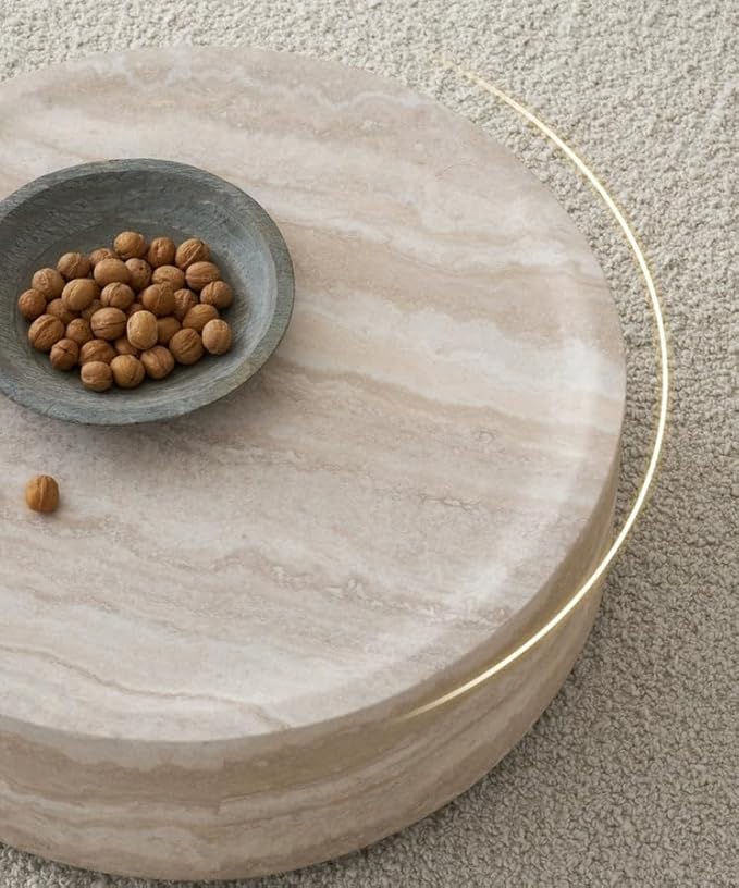 Modern Round Coffee Table Set of 2 for Living Room, Circle Coffee Table Side Table Set, Faux Mars Marble Pattern Center Table End Table Set for Apartment (Marble, 31.49+15.74)