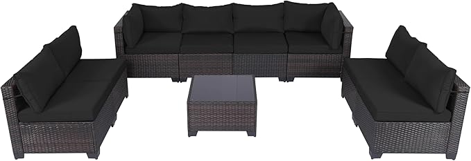 CHABATREE 9 Pieces Outdoor Patio Furniture Sets,Rattan Conversation Sectional Set,Manual Weaving Wicker Patio Sofa with Tea Table